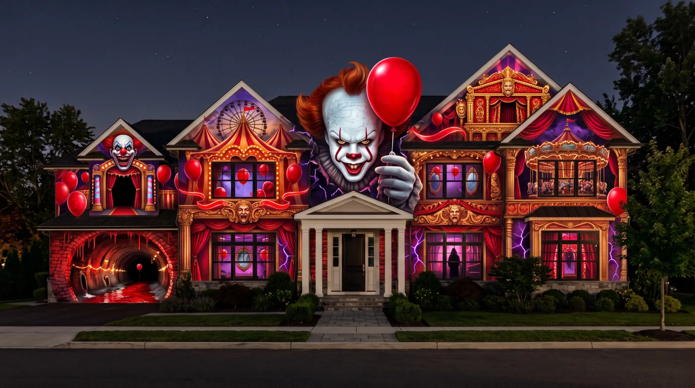 Example of a full house projection-mapping facade